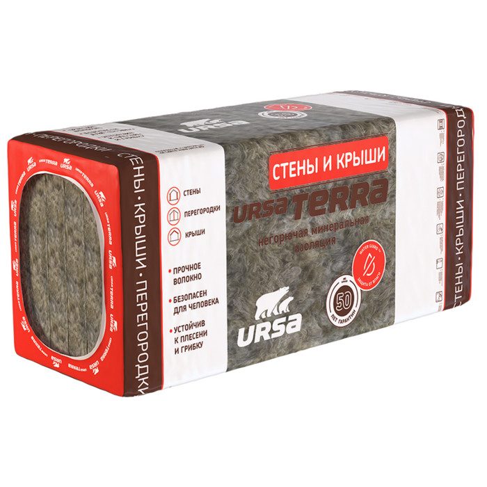Утеплитель Урса Terra 36 PN cтены и крыши 100х610х1250